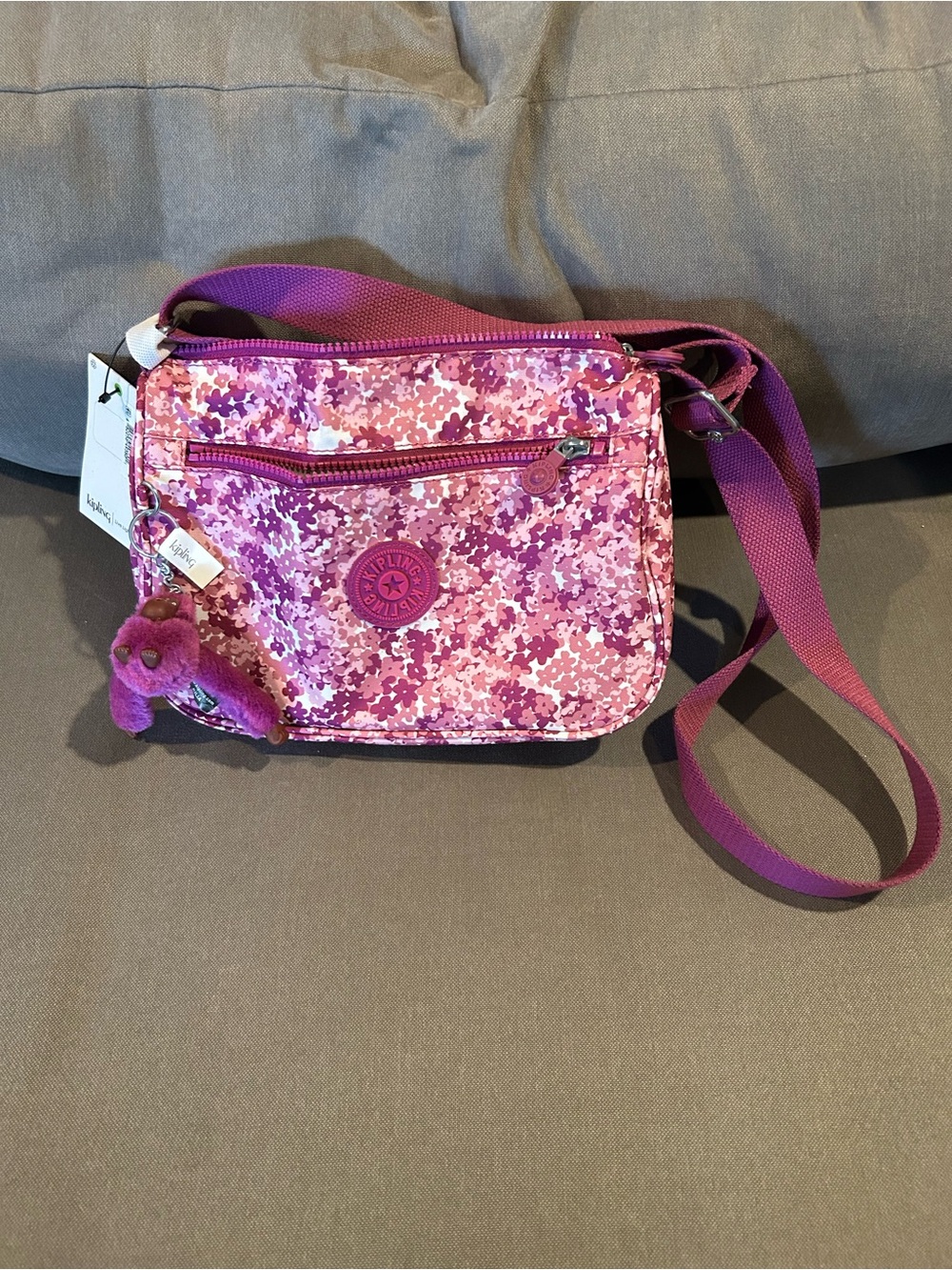 Kipling Pink Purple Floral Print Crossbody Bag